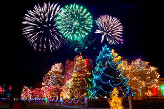 Christmas lights and fireworks